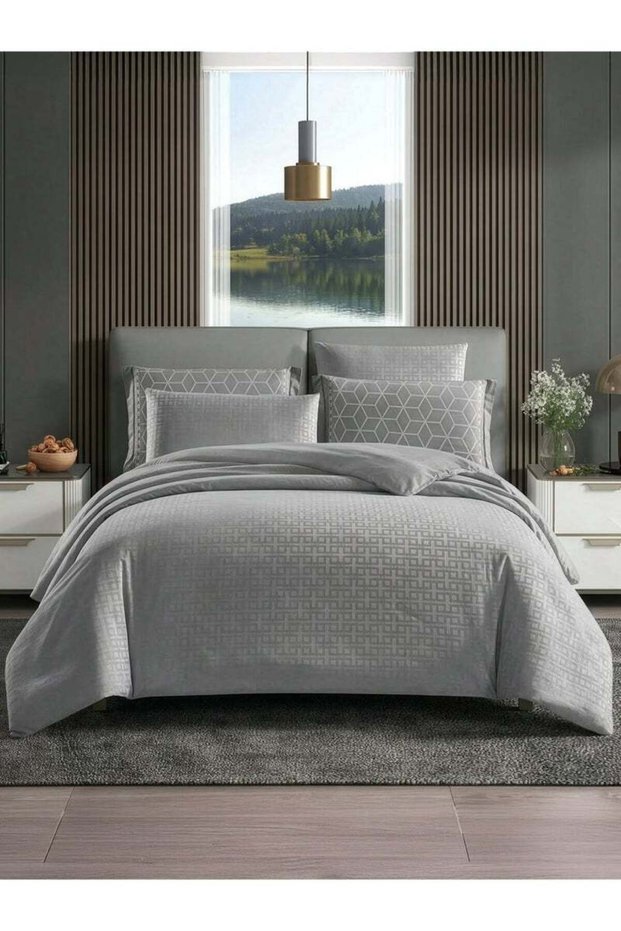 Donetella Geometric Duvet Set, King Size Fits 200x200 cm - 6-Pcs Bed Set, Brushed Microfiber Fabric