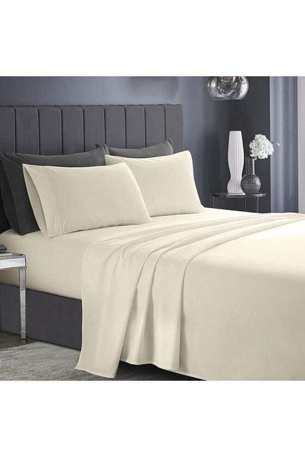 Infinitee Xclusives Queen Bed Sheet Set Beige – 4 Piece Bedding Set, 230 × 260 cm, Soft Brushed Micr