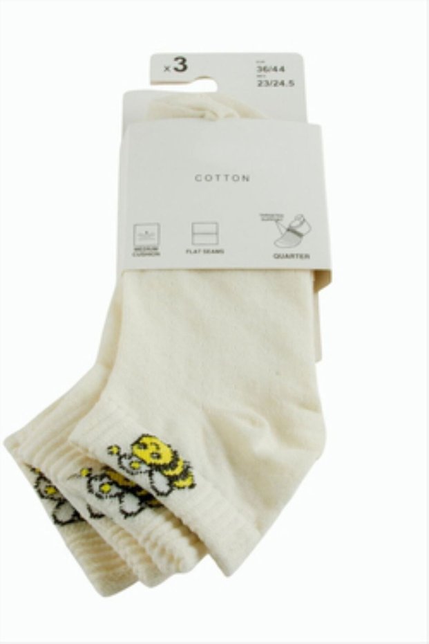 3 Pairs of Bee Embroidered Short Socks