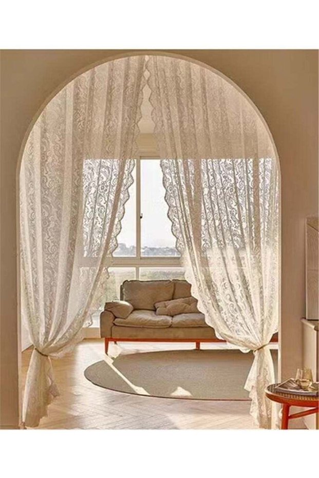 DUNISO 2 Pieces of Sheer Curtains, polyester fiber lace gauze curtains, lightweight, breathable , su
