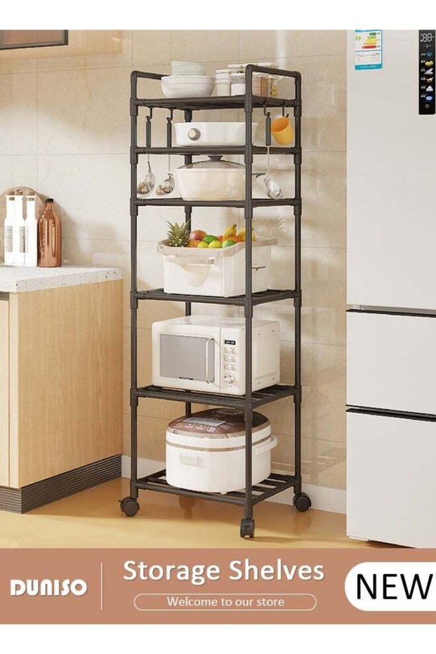 DUNISO 6 Tier Storage Shelves, Stable Kitchen Shelf Organizer, Metal Storage Rack with Rolling Wheel