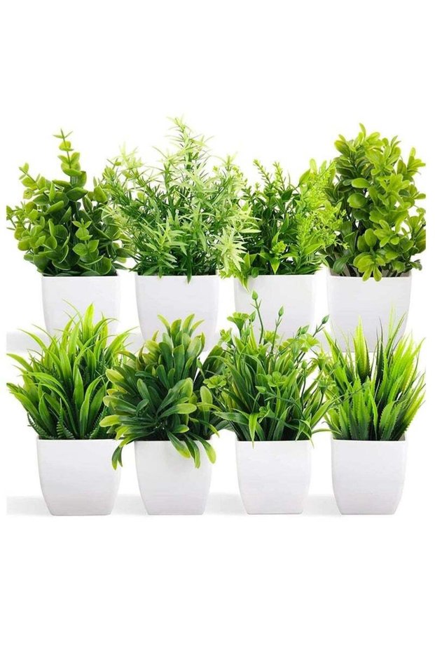 LIMOS Artificial Potted Plants, 8 Pack Artificial Plastic Eucalyptus Plants Small Indoor Potted Hous