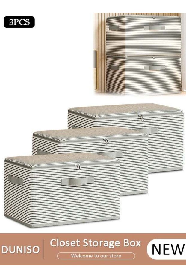 DUNISO 3 Pack Closet Storage Box with Zipper Lid, Dust Proof Attic Fabric S (ZA7C43391D95AE8AB8E71Z)