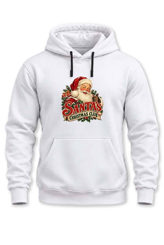 Unisex New Year's Themed Vintage Santa Claus Santa's Christmas Club Printed Hooded Sweatshirt Hoodie