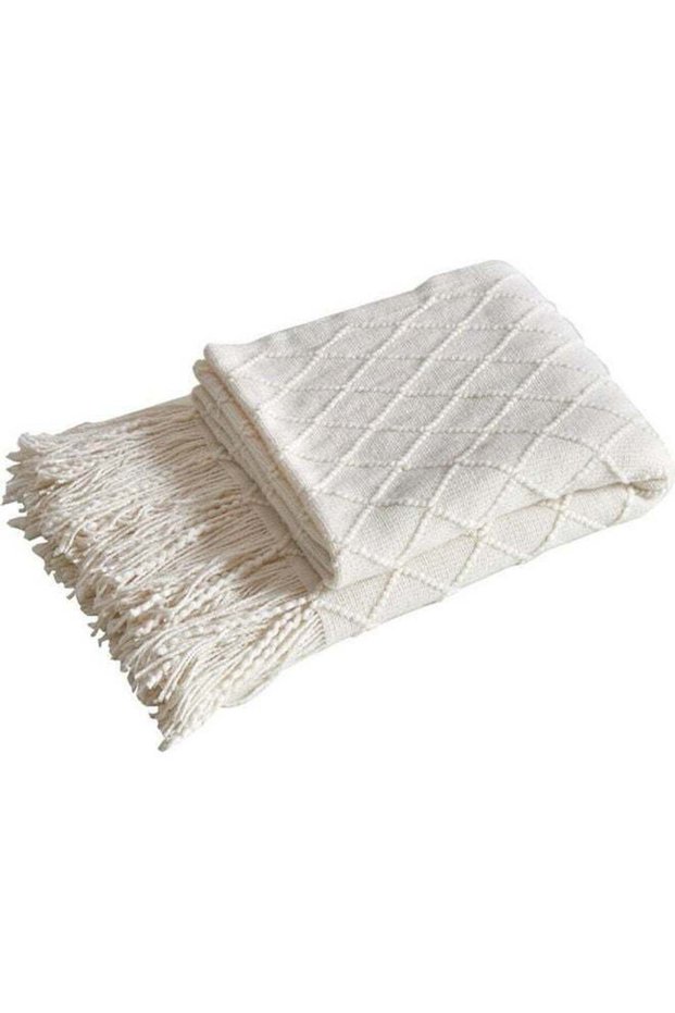 EzzySo Tassel Design Soft Blanket Keep Warm Cotton White 127 x 172cm