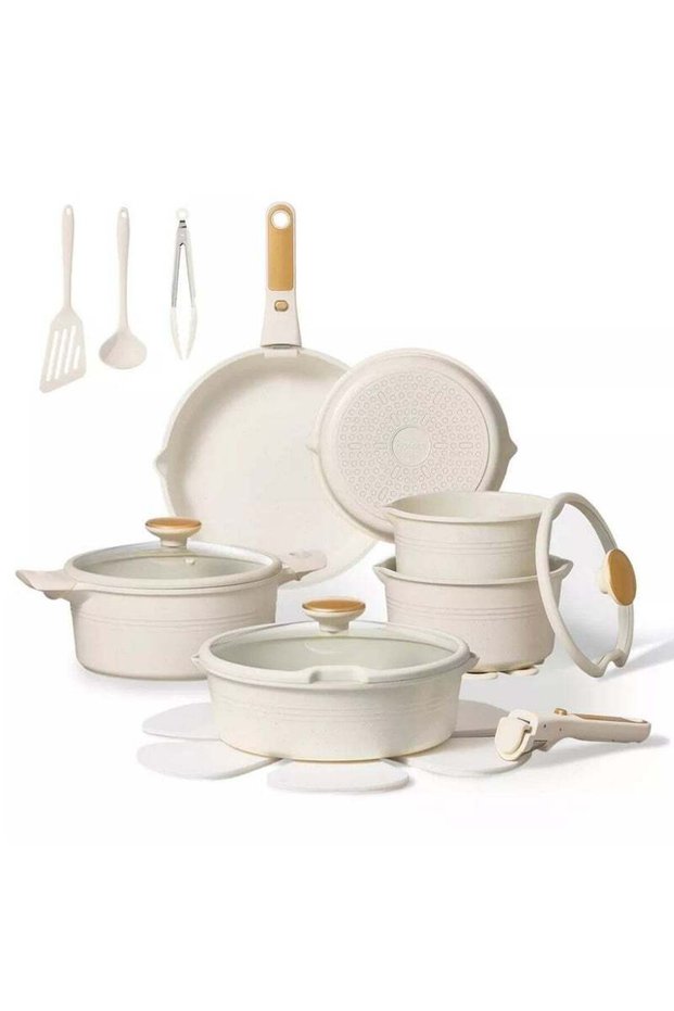 Carote 24-Piece Nonstick Cookware Set with Detachable Handle, Stackable Pots & Pans, PFOA-Free Alumi