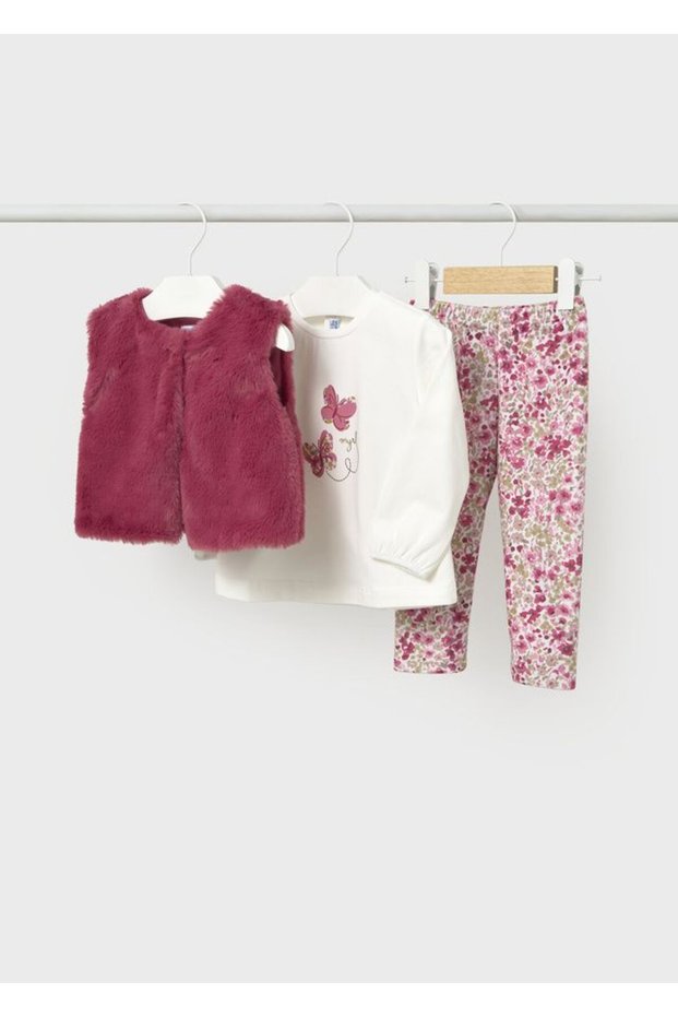Baby Girl 3-Piece Plush Vest Top and Bottom Set Pink 2784