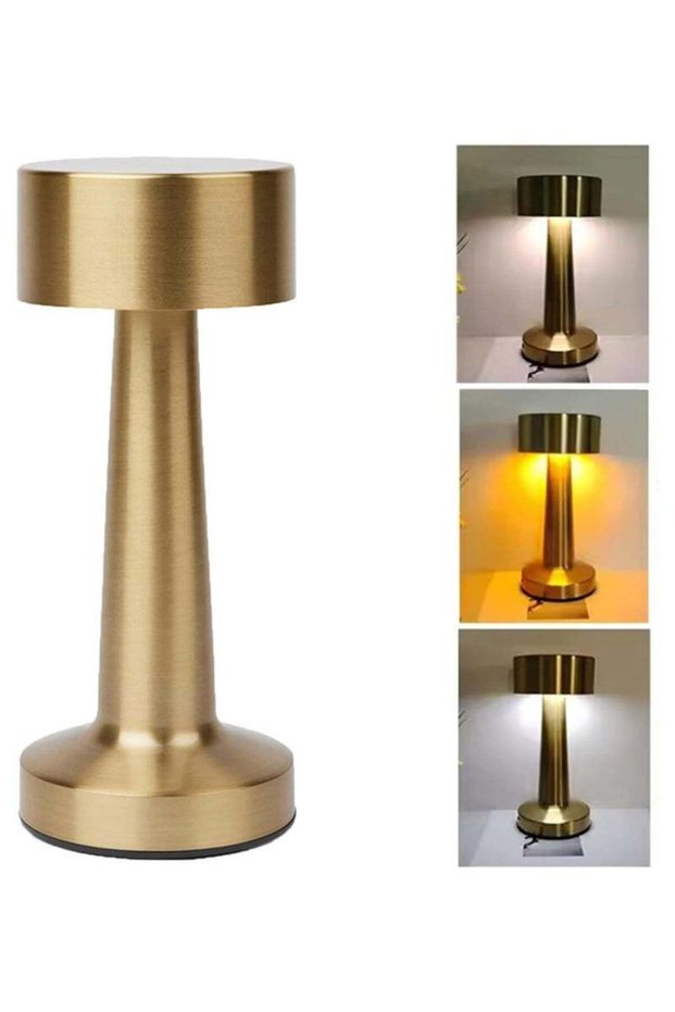 HIAS Table Lamp Metal Gold Touch Sensor - LED Rechargeable Cordless Desk Light with 3 Brightness Lev