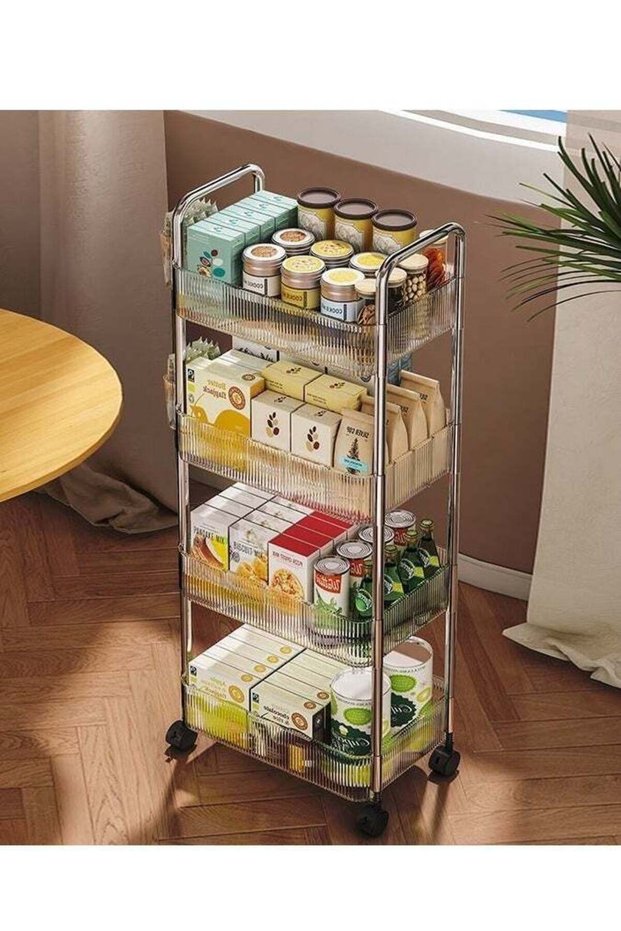 4 Tier Multi-Purpose Rolling Shelf Acrylic Trolley Organizer Transparent Color 91x32x21cm Trolley Or