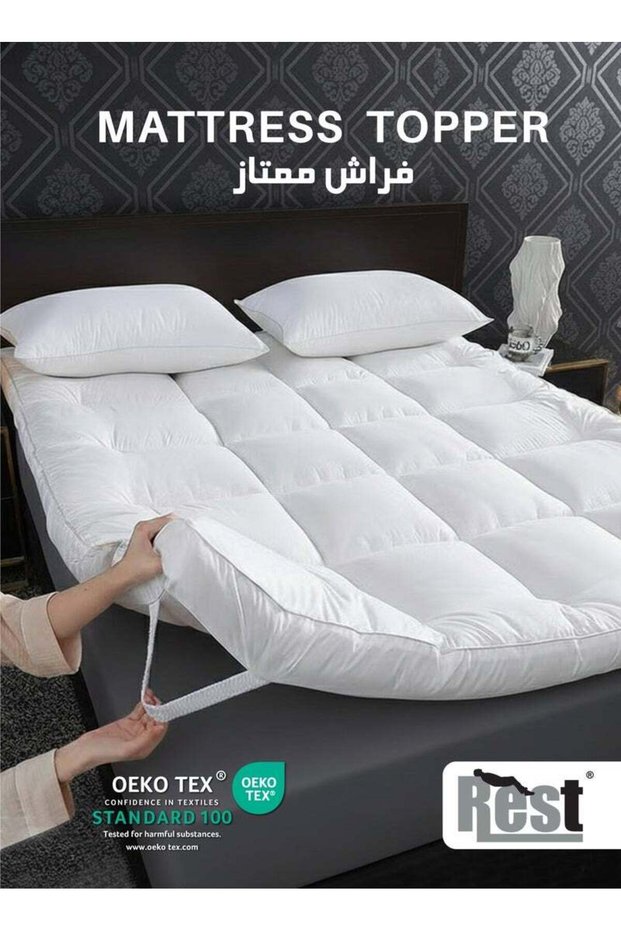 REST Mattress Topper 200x200+8cm Thick 900GSM Filling and Plush Brushed Fabric with 4-Side Elastic B