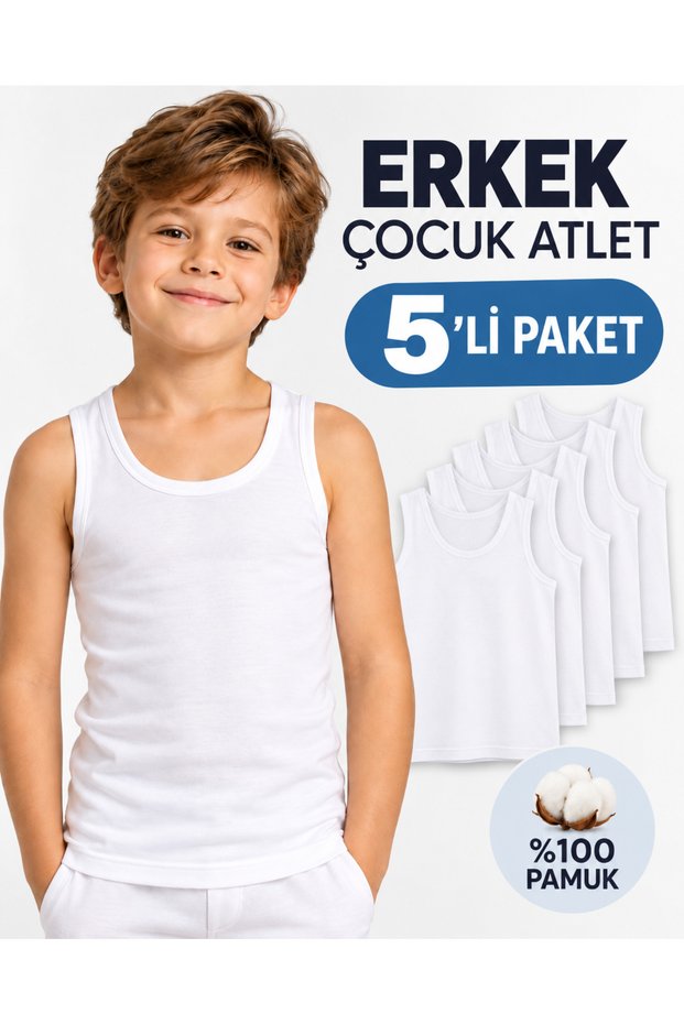 Boy's 5-Piece Advantage Pack White 100% Cotton Undershirt