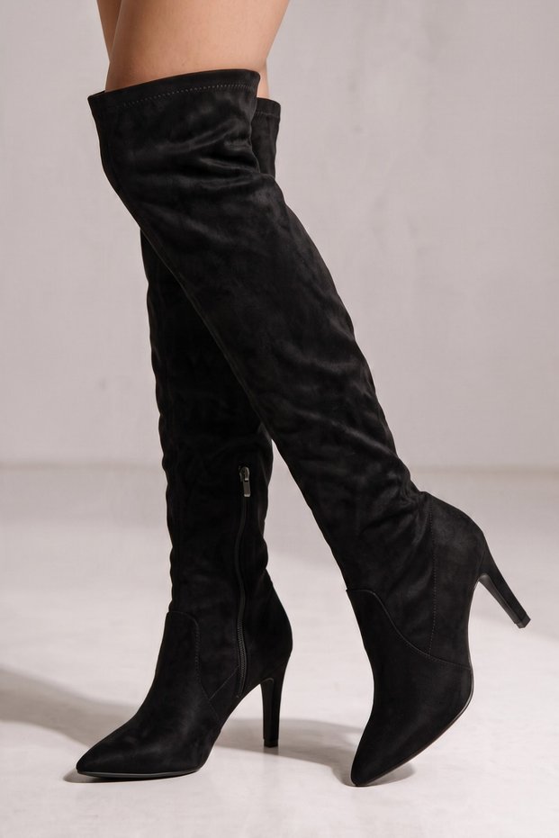 Cameron Women's Black Suede 8 cm Heeled 60 cm Over-The-Knee Boots