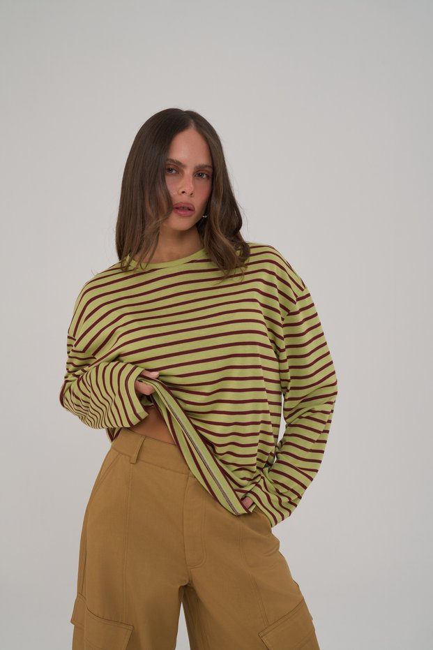 Mist Striped Basic Green T-Shirt