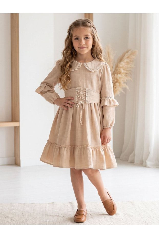 Bohemian Wind Cotton Corset Detailed Design Girls' Dress