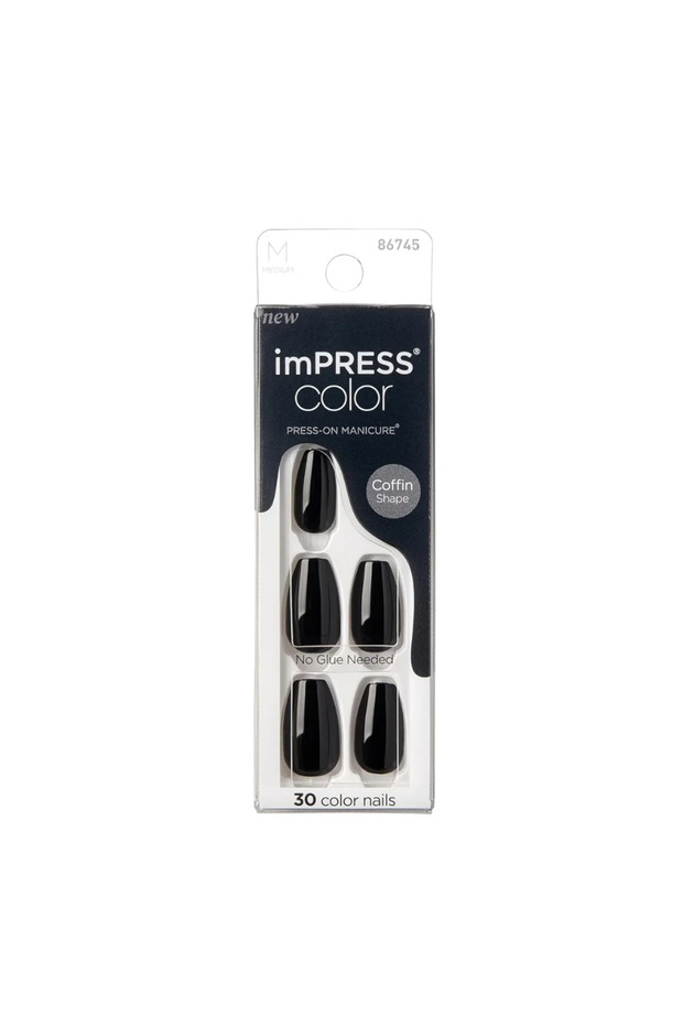 imPRESS Color Nails Medium Coffin- All Black IMC512C