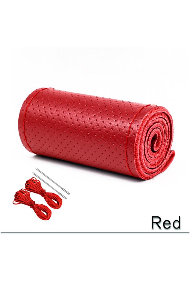 B-RED 38cm 15inch Car Steering Wheel Braid Cover Artificial Leather Needles And Thread Soft Non-slip