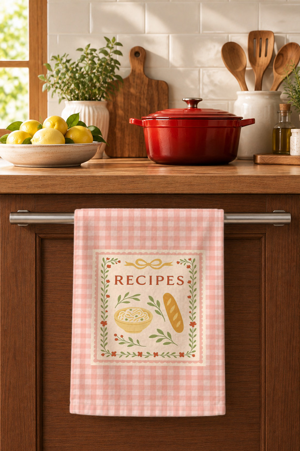 Recipes Cotton Kitchen Towel 35X50 cm Digital Printed Drying Cloth