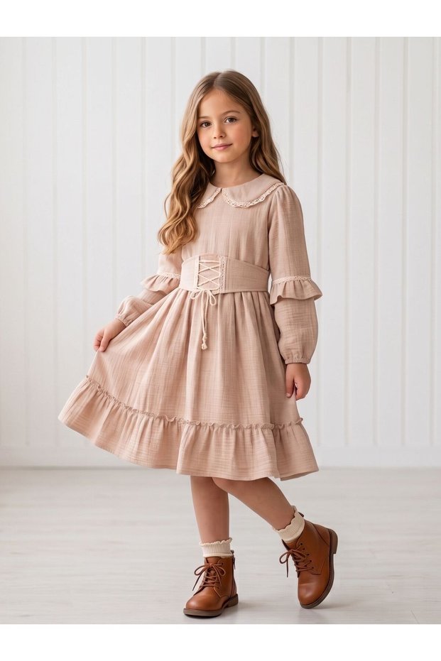 Bohemian Wind Cotton Corset Detailed Design Girls' Dress