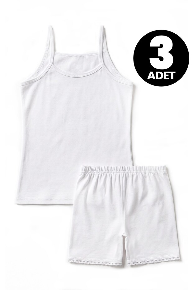 Girl's 3-Piece 100% Cotton Set Thin Strap Athlete Boxer Daily Comfortable Cut (8460-3)
