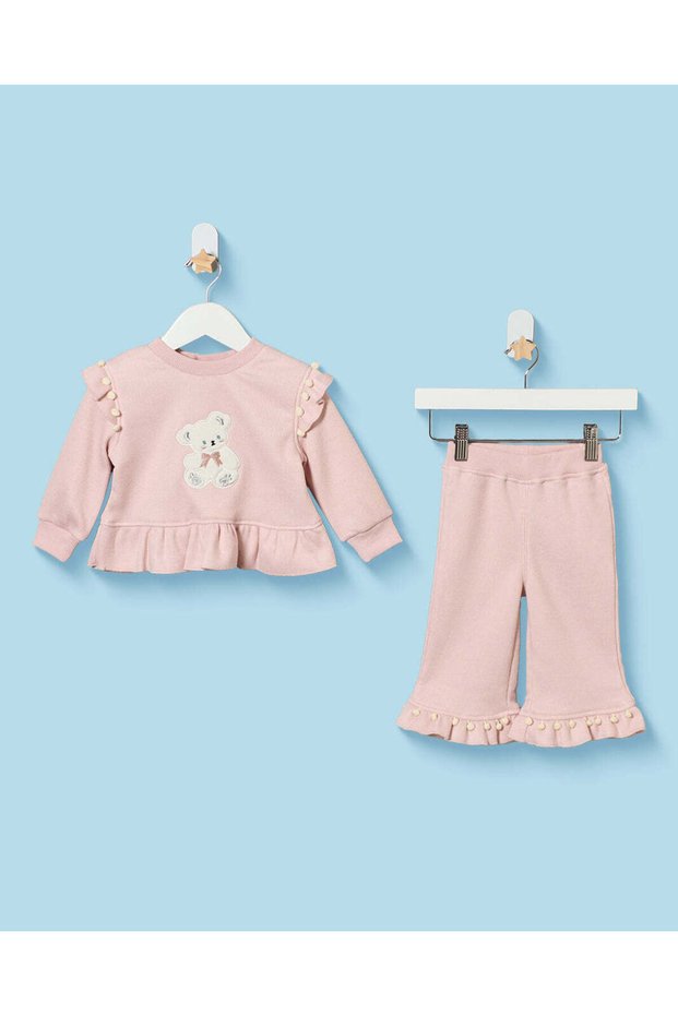 Infant Girls Pink And Ivory Teddy Jog Set