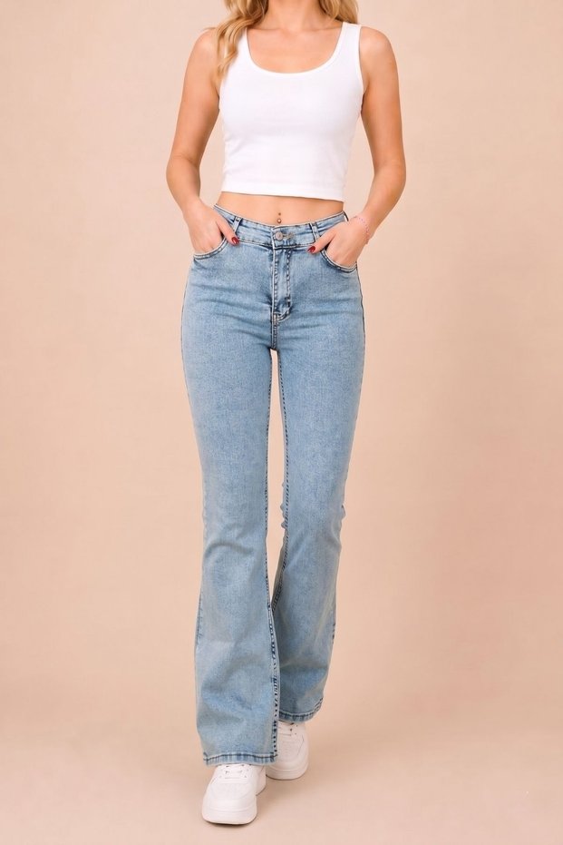 Women's Lycra Women's Ice Blue High Flare Jean Spanish Leg Jeans
