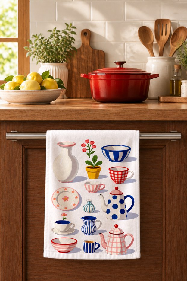 Porcelain Sets Decorative Kitchen Towel 35X50 cm Digital Printed Cotton Hand Drying Cloth
