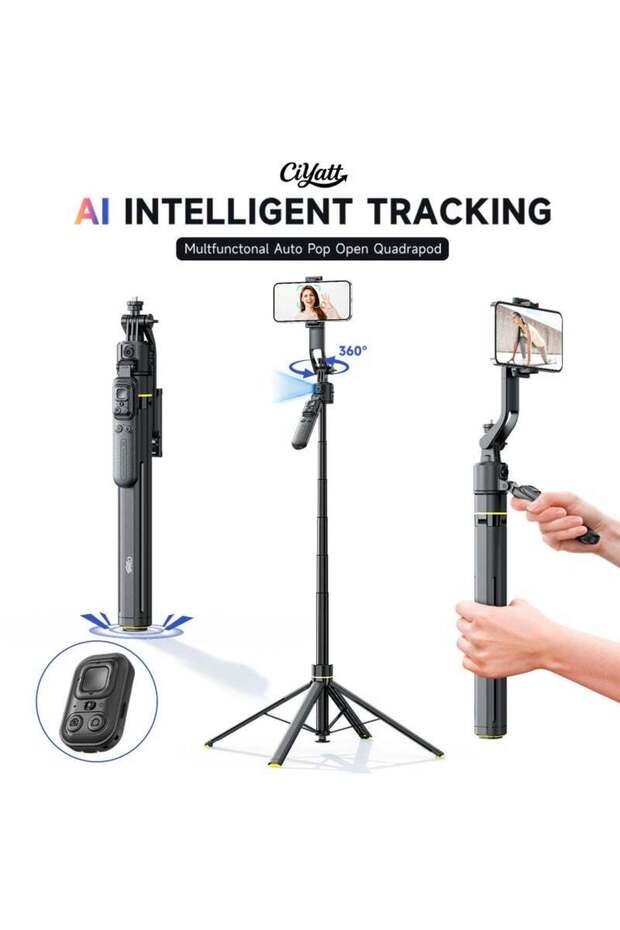 CiYatt AI Tracking Gimbal Quadrapod with Auto-Follow And Auto Pop Open, Gesture Control & Anti-Shake