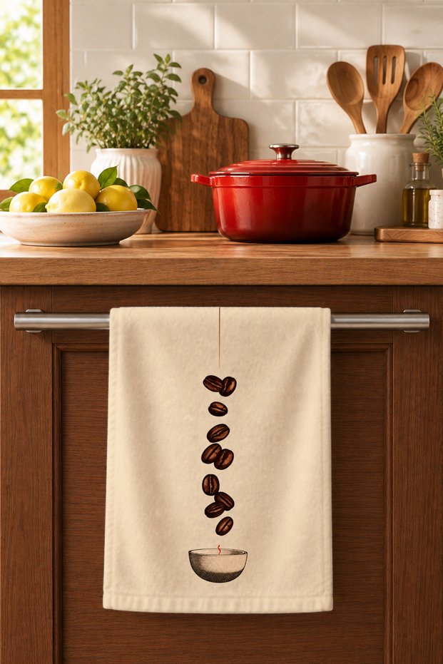 Coffee Beans Decorative Kitchen Towel 35X50 cm Digital Printed Cotton Hand Drying Cloth
