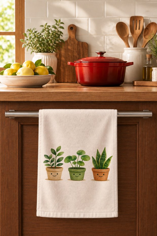 Cute Flower Pots Kitchen Hand Towel 35X50 cm Cotton Digital Printed Decorative Towel