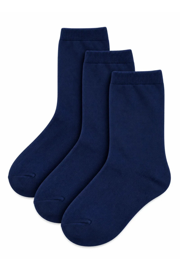 Al Ibrah Kids Navy Crew Socks, 3 Pack, Soft Cotton Blend School Uniform with Reinforced Heel | Best Price UAE