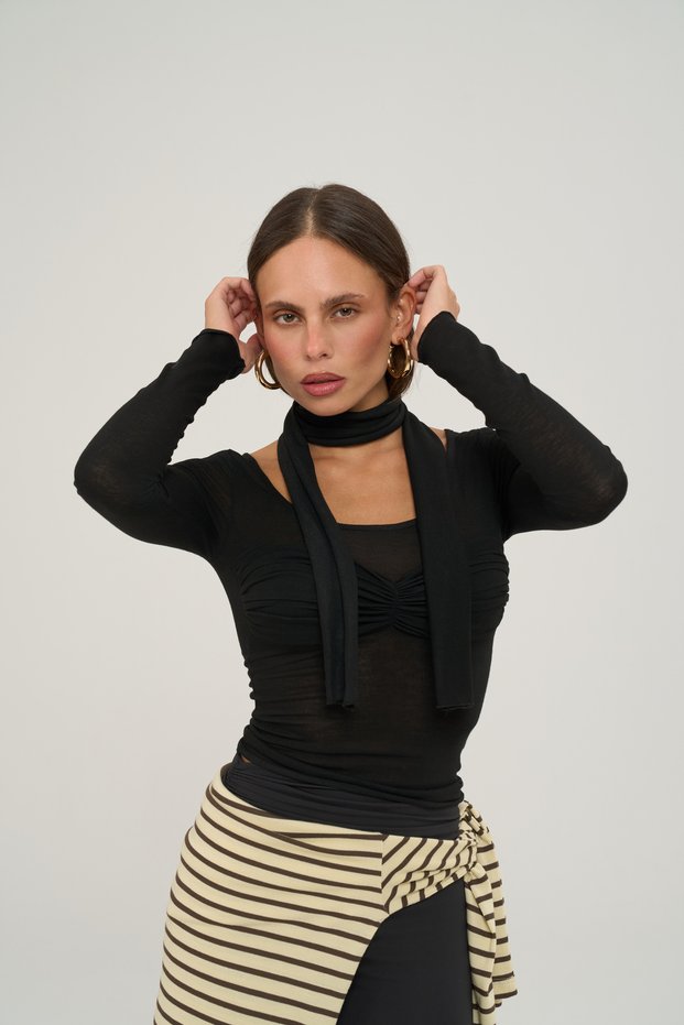 Essential Black Blouse with Gathered Bust Detail