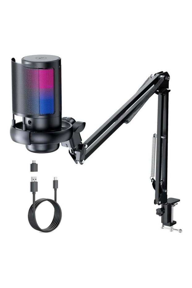 Joshberg USB Gaming Microphone, RGB Computer Condenser Mic with Boom Arm for PC PS4 PS5 With Mute Bu
