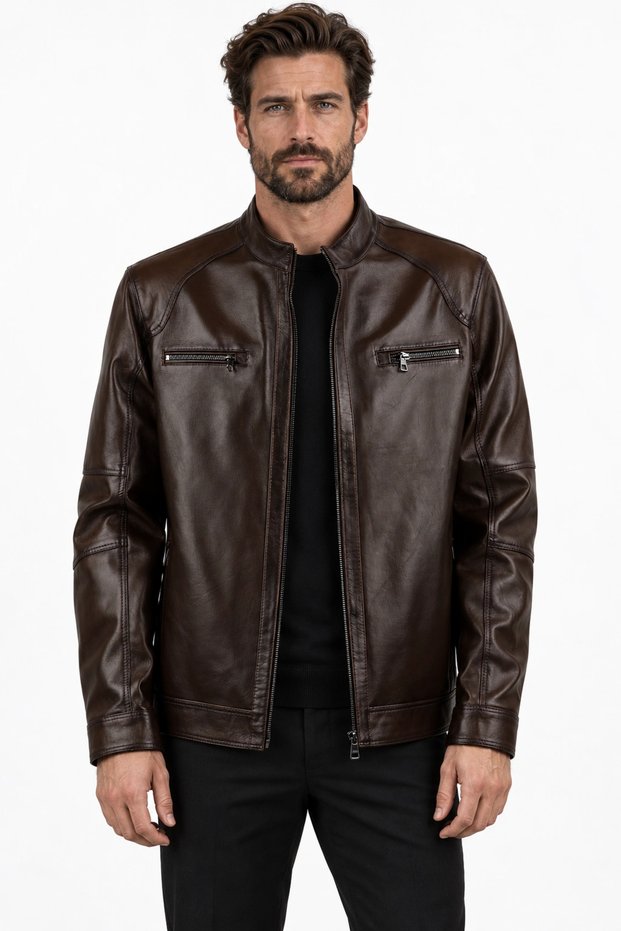 Tan Leather Men's Leather Coat