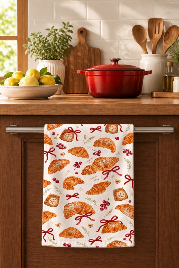 Croissant Cotton Kitchen Towel 35X50 cm Digital Printed Drying Cloth