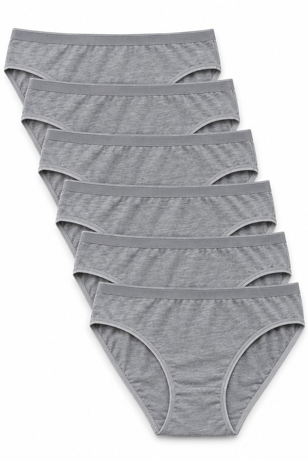 Women's Gray 6-Pack Non-Marking Bikini Panties Plain Ribbed Underwear