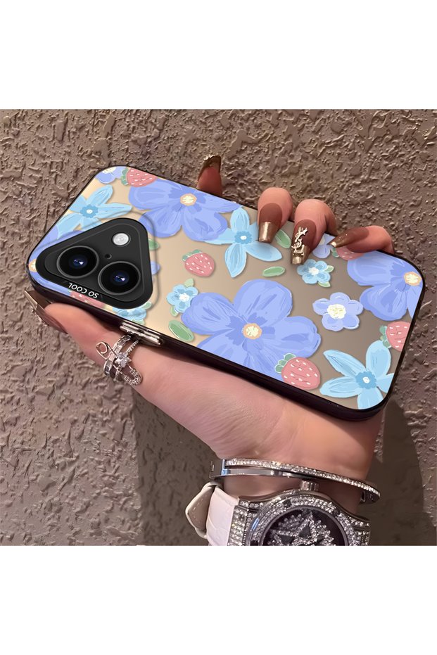 حافظة متوافقة مع هاتف iPhone 16 Plus بنمط زهور الفراولة، واقية، للاستخدام اليومي