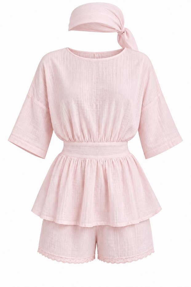 Pink 100% Cotton Back Bow Shorts Set - 2Y30385