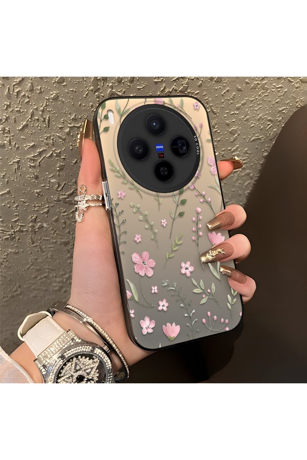 Vivo X300 Compatible Pink Branch Flower Case, Shockproof Silicone, Stylish