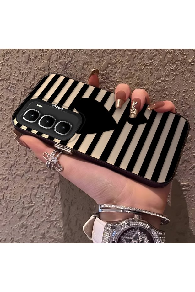 Infinix Hot 60 Pro Compatible Striped Black Case, Shockproof Silicone, Stylish