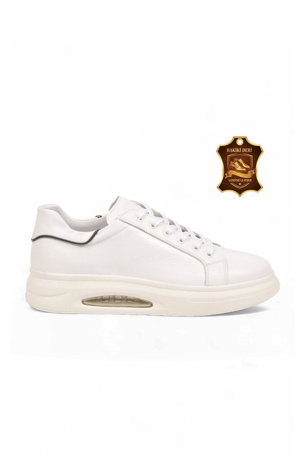 Rubber Sole Lace-Up Sneaker White Genuine Leather Men's Casual Shoes Xs2456-6015