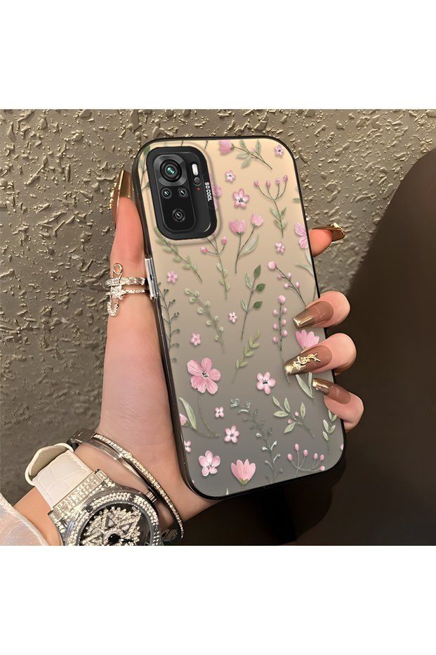 Redmi Note 10 4G/Note 10S Compatible Pink Branch Flower Case, Shockproof Silicone, Stylish