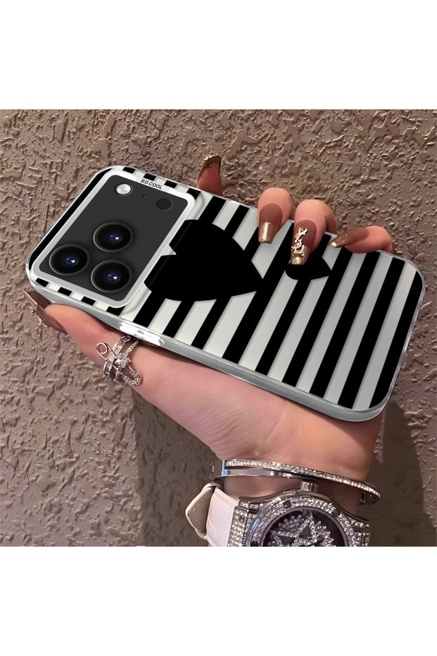 iPhone 17 Pro Compatible Striped Black Case, Shockproof Silicone, Stylish