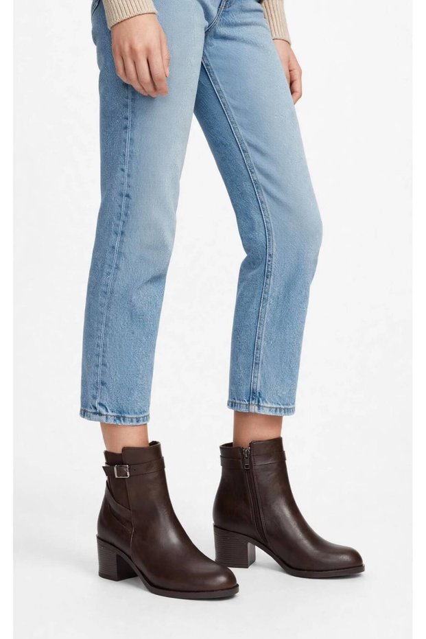 7 cm Heeled Round Toe Latik Buckle Detailed Non-Slip Sole Women's Boots