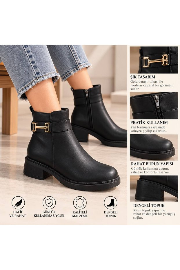 Trendy Model Women's Boots with Gold Buckle