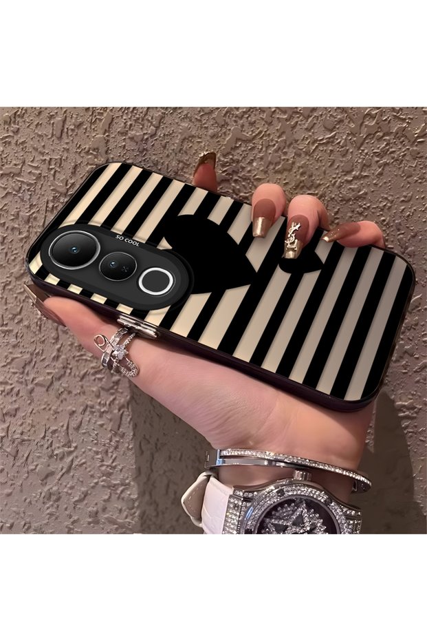 Vivo V50 Lite 4G/5G Compatible Striped Black Case, Shockproof Silicone, Stylish