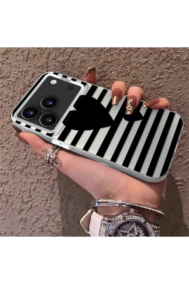 iPhone 17 Pro Max Compatible Striped Black Case, Shockproof Silicone, Stylish