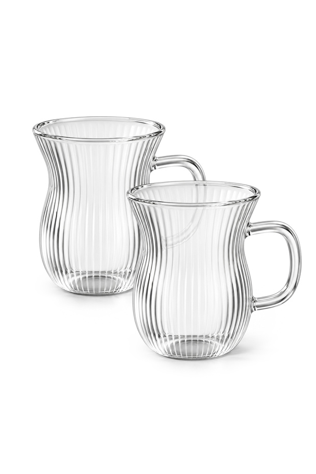 150ml Istikan with Handle Double Wall Borosilicate Glass Cups, Set of 2, Clear