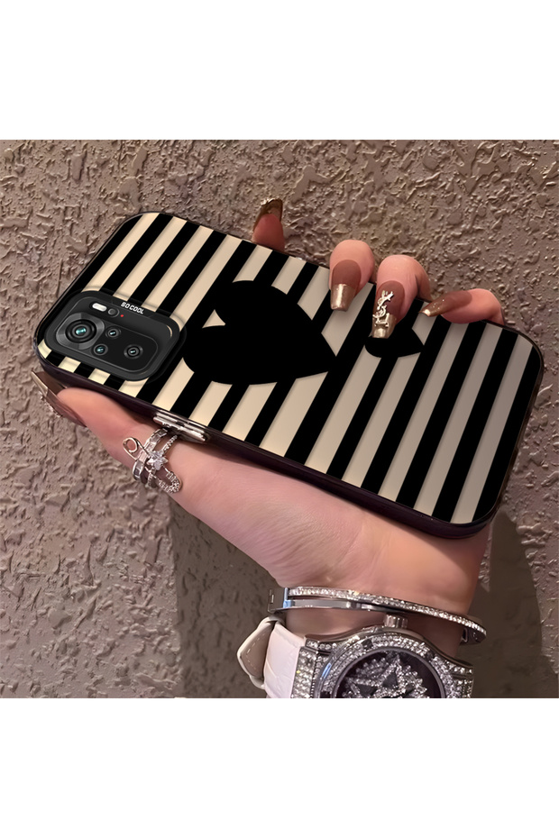 Poco M5S Compatible Striped Black Case, Shockproof Silicone, Stylish