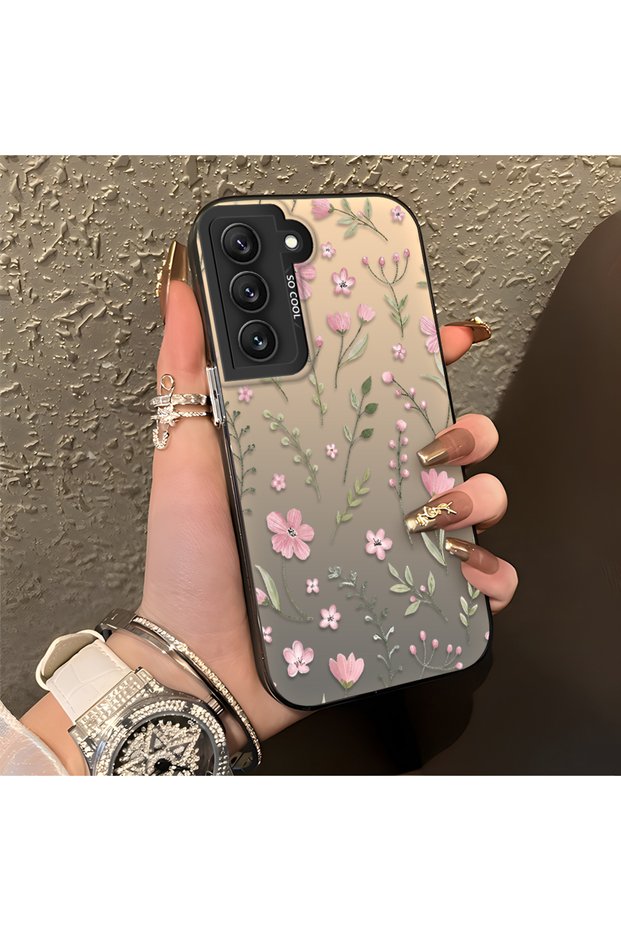 Samsung Galaxy S22 Compatible Pink Branch Flower Case, Shockproof Silicone, Stylish