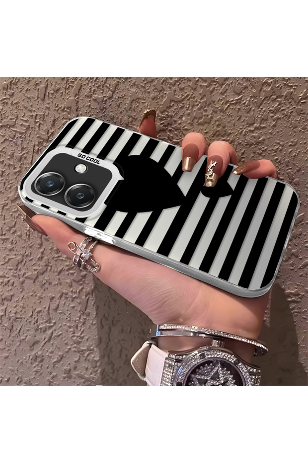 Oppo A3/A3X 4G/5G Compatible Striped Black Case, Shockproof Silicone, Stylish
